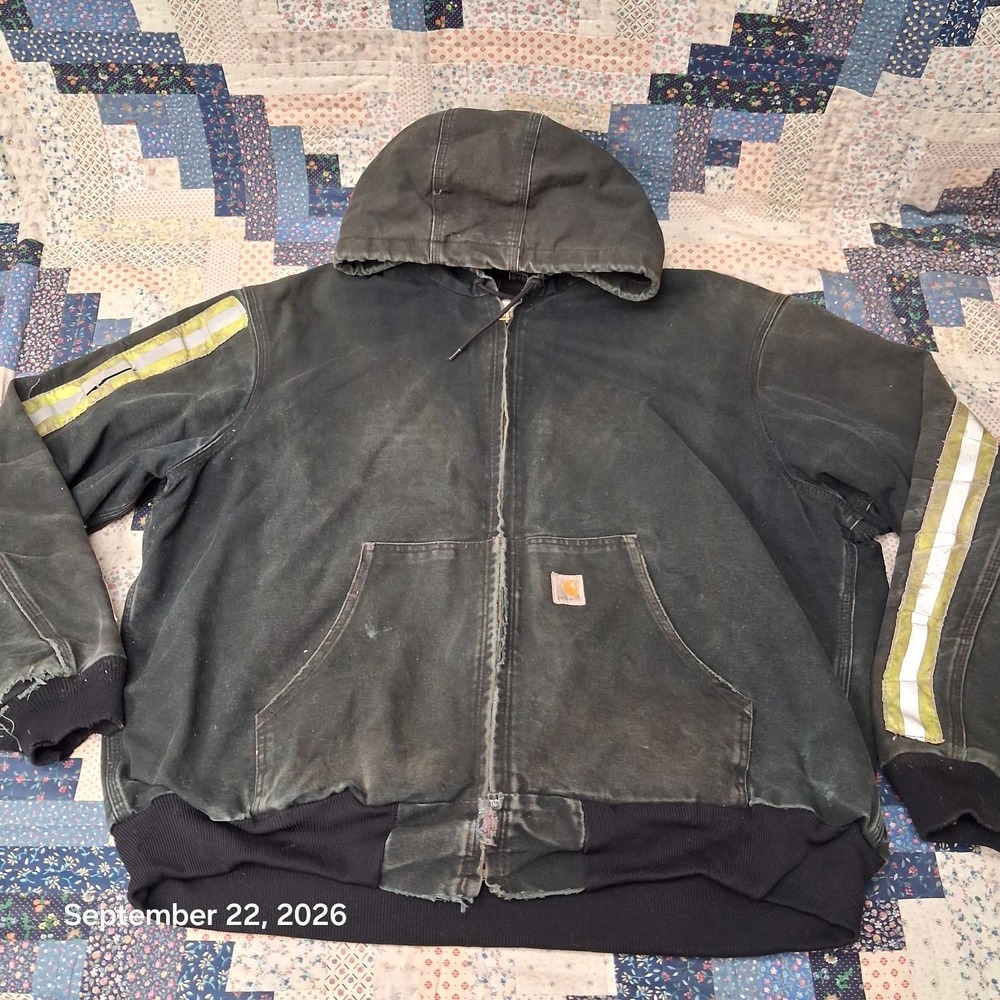 Carhartt J131 BLK Thermal Lined Work Jacket Mens 2XL Duck Canvas Hooded USA Y2K